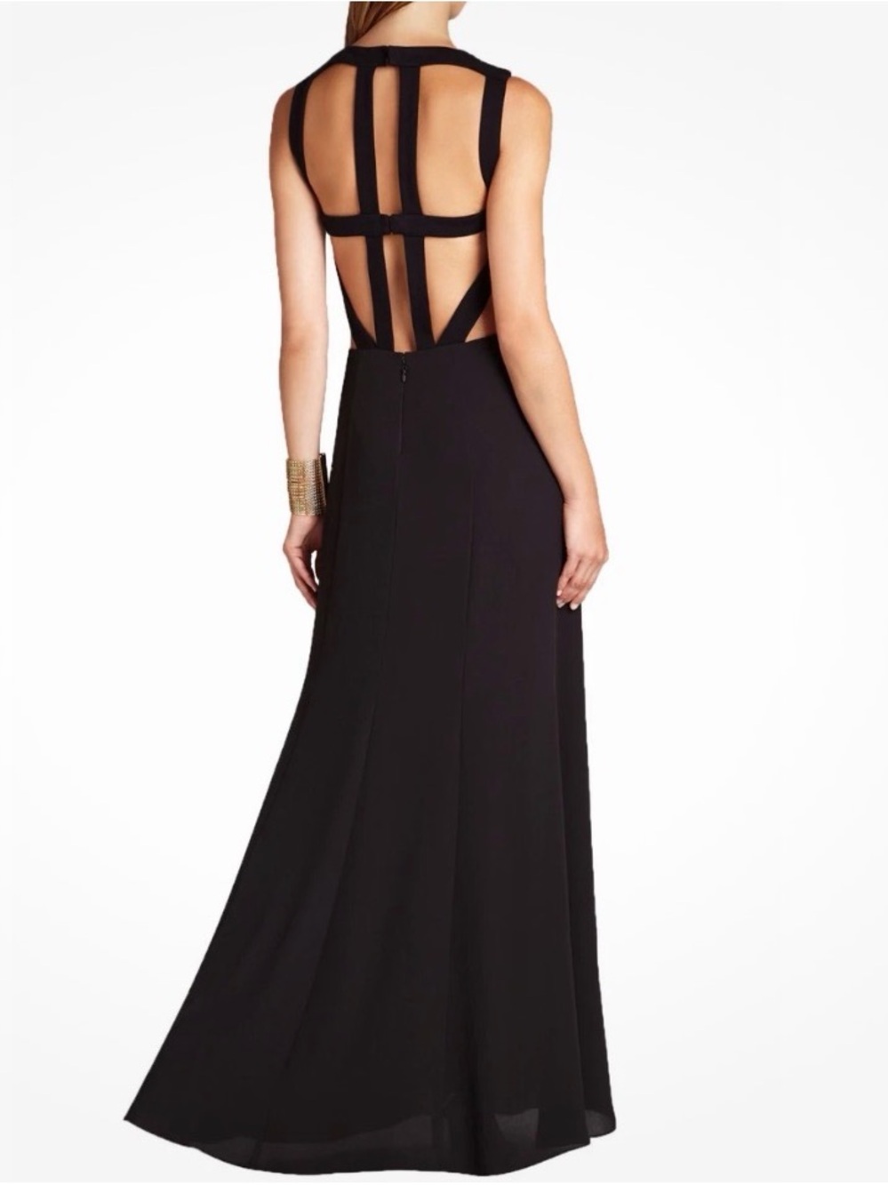 BCBGMAXAZRIA Angelinah Cutout Back Gown 0 Black Tie Wedding Guest Formal Maxi